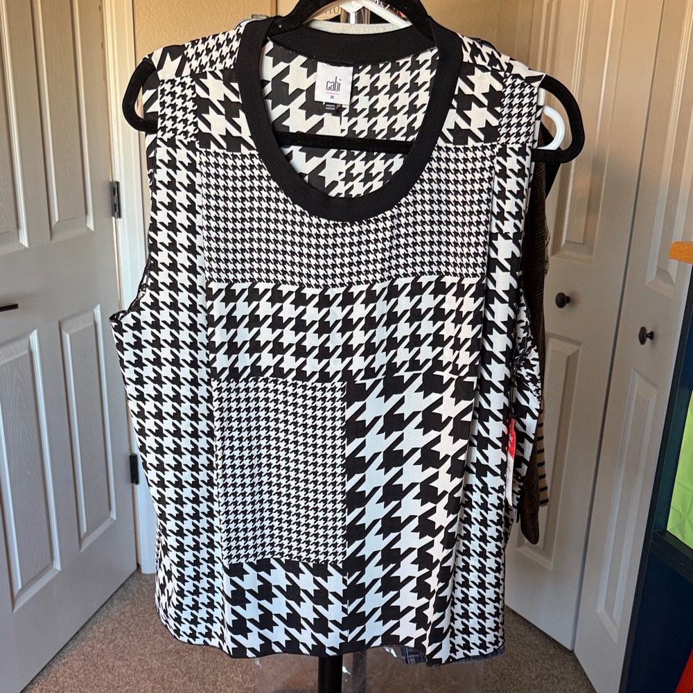 CAbi Black and White Houndstooth Tank Top